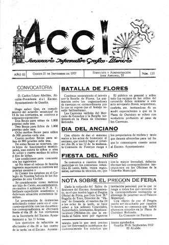 'Acci  : seminario informativo grafico - literario' - Año III Número 133  - 1957 septiembre 21