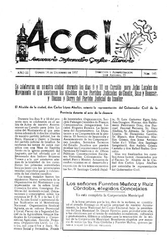'Acci  : seminario informativo grafico - literario' - Año III Número 145  - 1957 diciembre 14
