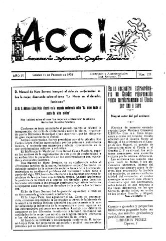 'Acci  : seminario informativo grafico - literario' - Año IV Número 153  - 1958 febrero 11