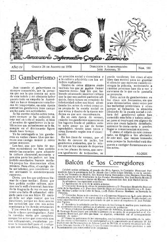 'Acci  : seminario informativo grafico - literario' - Año IV Número 181  - 1958 agosto 26