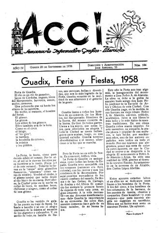 'Acci  : seminario informativo grafico - literario' - Año IV Número 184  - 1958 septiembre 20