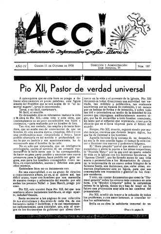 'Acci  : seminario informativo grafico - literario' - Año IV Número 187  - 1958 octubre 11