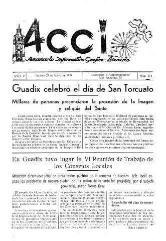 'Acci  : seminario informativo grafico - literario' - Año V Número 214  - 1959 mayo 23