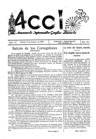 'Acci  : seminario informativo grafico - literario' - Año V Número 223  - 1959 agosto 15