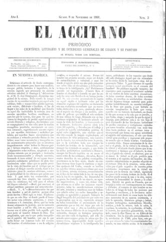 'El accitano  : periódico científico, literario y de intereses generales de Guadix y su partido' - Año I Número 3  - 1891 noviembre 8