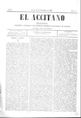 'El accitano  : periódico científico, literario y de intereses generales de Guadix y su partido' - Año I Número 4  - 1891 noviembre 15