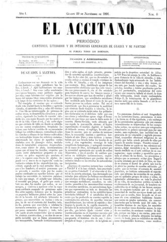 'El accitano  : periódico científico, literario y de intereses generales de Guadix y su partido' - Año I Número 6  - 1891 noviembre 29