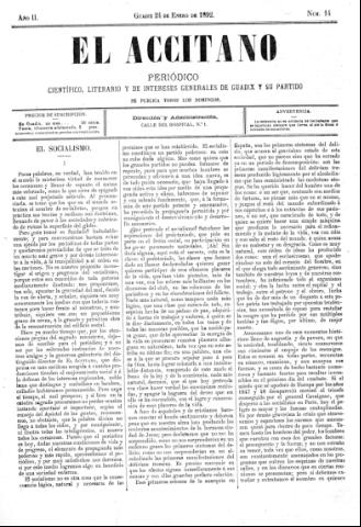 'El accitano  : periódico científico, literario y de intereses generales de Guadix y su partido' - Año II Número 14  - 1892 enero 24
