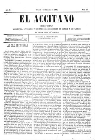 'El accitano  : periódico científico, literario y de intereses generales de Guadix y su partido' - Año II Número 16  - 1892 febrero 7