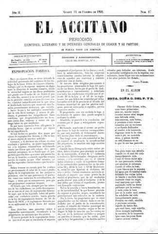 'El accitano  : periódico científico, literario y de intereses generales de Guadix y su partido' - Año II Número 17  - 1892 febrero 14