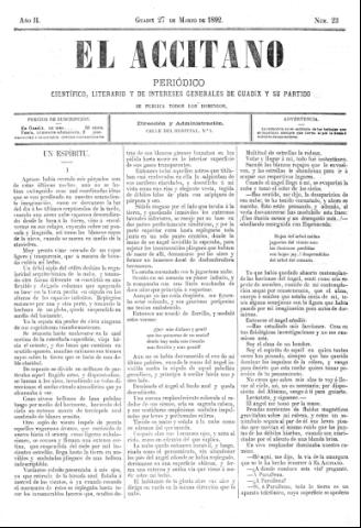 'El accitano  : periódico científico, literario y de intereses generales de Guadix y su partido' - Año II Número 23  - 1892 marzo 27