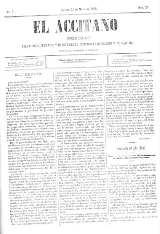 'El accitano  : periódico científico, literario y de intereses generales de Guadix y su partido' - Año II Número 28  - 1892 mayo 1