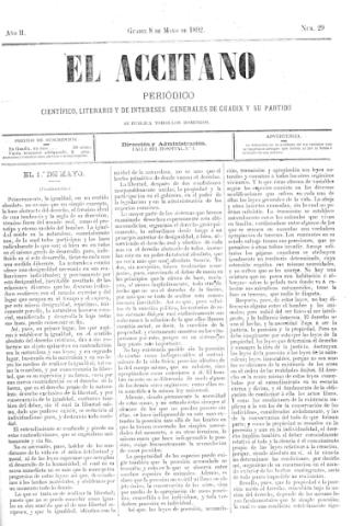 'El accitano  : periódico científico, literario y de intereses generales de Guadix y su partido' - Año II Número 29  - 1892 mayo 8