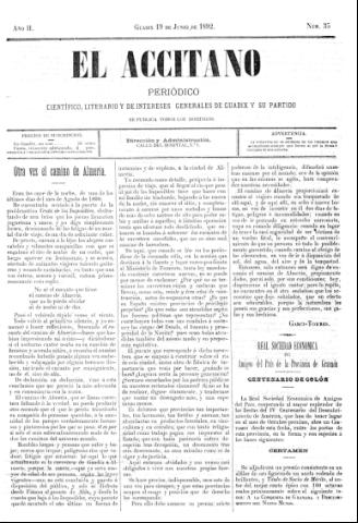 'El accitano  : periódico científico, literario y de intereses generales de Guadix y su partido' - Año II Número 35  - 1892 junio 19