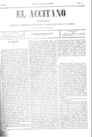 'El accitano  : periódico científico, literario y de intereses generales de Guadix y su partido' - Año II Número 41  - 1892 agosto 7