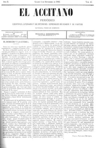 'El accitano  : periódico científico, literario y de intereses generales de Guadix y su partido' - Año II Número 45  - 1892 septiembre 4