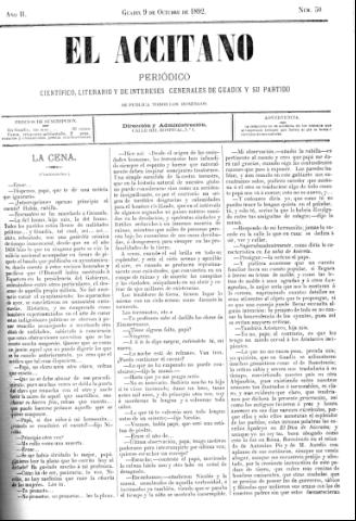 'El accitano  : periódico científico, literario y de intereses generales de Guadix y su partido' - Año  Número 50  - 1892 octubre 9