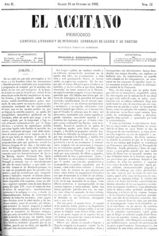 'El accitano  : periódico científico, literario y de intereses generales de Guadix y su partido' - Año  Número 51  - 1892 octubre 16