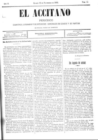 'El accitano  : periódico científico, literario y de intereses generales de Guadix y su partido' - Año  Número 55  - 1892 noviembre 13