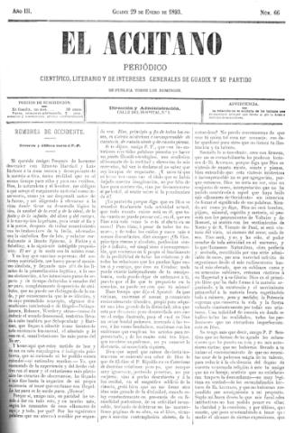 'El accitano  : periódico científico, literario y de intereses generales de Guadix y su partido' - Año III Número 66  - 1893 enero 29