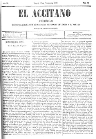 'El accitano  : periódico científico, literario y de intereses generales de Guadix y su partido' - Año III Número 69  - 1893 febrero 19