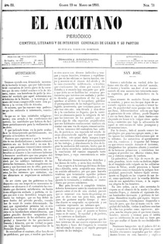 'El accitano  : periódico científico, literario y de intereses generales de Guadix y su partido' - Año III Número 73  - 1893 marzo 19