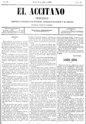 'El accitano  : periódico científico, literario y de intereses generales de Guadix y su partido' - Año III Número 76  - 1893 abril 9