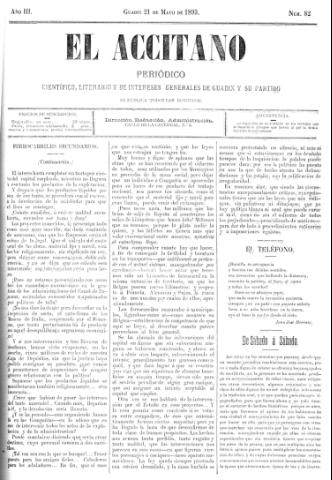 'El accitano  : periódico científico, literario y de intereses generales de Guadix y su partido' - Año III Número 82  - 1893 mayo 21