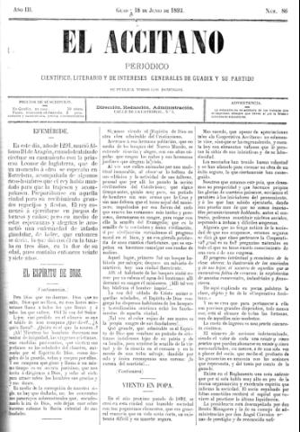 'El accitano  : periódico científico, literario y de intereses generales de Guadix y su partido' - Año III Número 86  - 1893 junio 18
