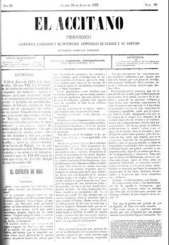 'El accitano  : periódico científico, literario y de intereses generales de Guadix y su partido' - Año III Número 90  - 1893 julio 16