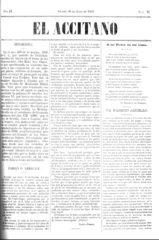 'El accitano  : periódico científico, literario y de intereses generales de Guadix y su partido' - Año III Número 92  - 1893 julio 30