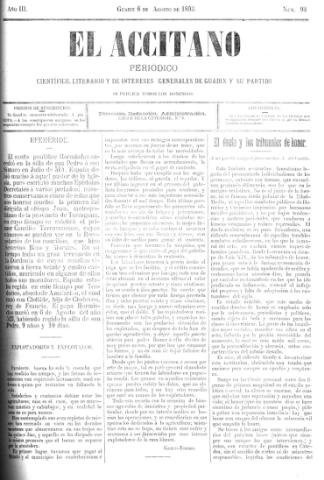 'El accitano  : periódico científico, literario y de intereses generales de Guadix y su partido' - Año III Número 93  - 1893 agosto 6