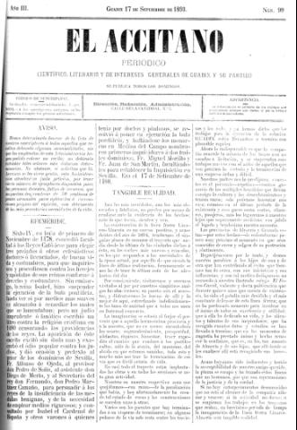 'El accitano  : periódico científico, literario y de intereses generales de Guadix y su partido' - Año III Número 99  - 1893 septiembre 17