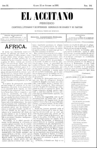 'El accitano  : periódico científico, literario y de intereses generales de Guadix y su partido' - Año III Número 104  - 1893 octubre 22