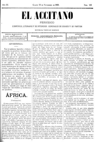 'El accitano  : periódico científico, literario y de intereses generales de Guadix y su partido' - Año III Número 108  - 1893 noviembre 19
