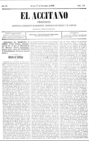 'El accitano  : periódico científico, literario y de intereses generales de Guadix y su partido' - Año III Número 112  - 1893 diciembre 17
