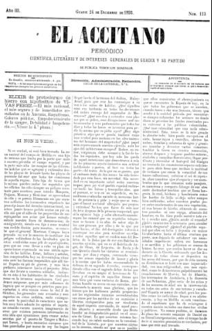 'El accitano  : periódico científico, literario y de intereses generales de Guadix y su partido' - Año III Número 113  - 1893 diciembre 24