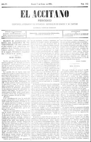 'El accitano  : periódico científico, literario y de intereses generales de Guadix y su partido' - Año IV Número 115  - 1894 enero 7