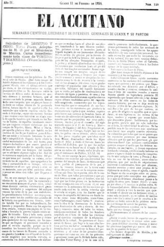 'El accitano  : periódico científico, literario y de intereses generales de Guadix y su partido' - Año IV Número 120  - 1894 febrero 11