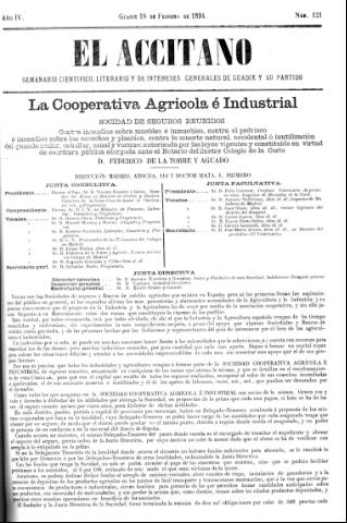 'El accitano  : periódico científico, literario y de intereses generales de Guadix y su partido' - Año IV Número 121  - 1894 febrero 18