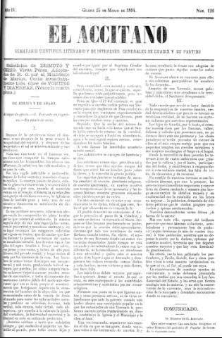'El accitano  : periódico científico, literario y de intereses generales de Guadix y su partido' - Año IV Número 126  - 1894 marzo 25
