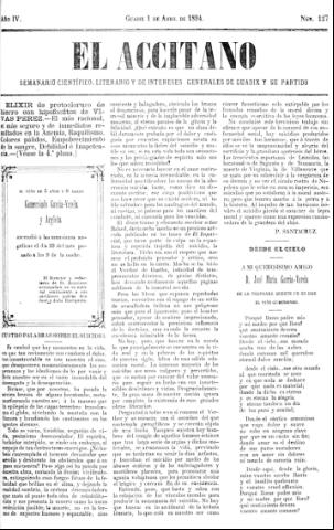 'El accitano  : periódico científico, literario y de intereses generales de Guadix y su partido' - Año IV Número 127  - 1894 abril 1