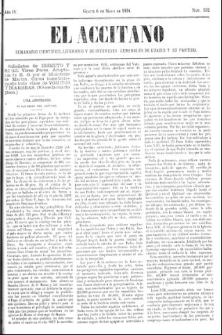 'El accitano  : periódico científico, literario y de intereses generales de Guadix y su partido' - Año IV Número 132  - 1894 mayo 6