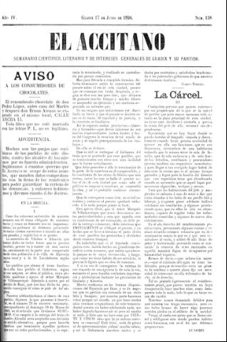 'El accitano  : periódico científico, literario y de intereses generales de Guadix y su partido' - Año IV Número 138  - 1894 junio 17