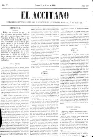 'El accitano  : periódico científico, literario y de intereses generales de Guadix y su partido' - Año IV Número 139  - 1894 junio 24