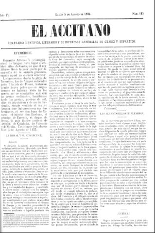 'El accitano  : periódico científico, literario y de intereses generales de Guadix y su partido' - Año IV Número 145  - 1894 agosto 5