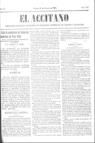 'El accitano  : periódico científico, literario y de intereses generales de Guadix y su partido' - Año IV Número 147  - 1894 agosto 19
