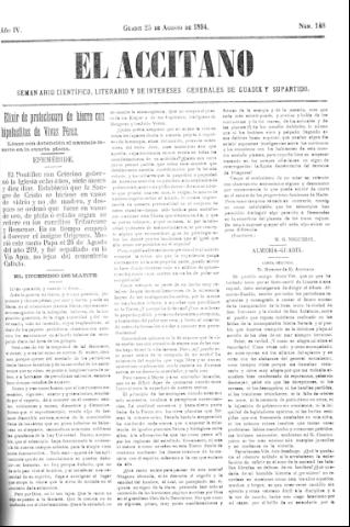 'El accitano  : periódico científico, literario y de intereses generales de Guadix y su partido' - Año IV Número 148  - 1894 agosto 25