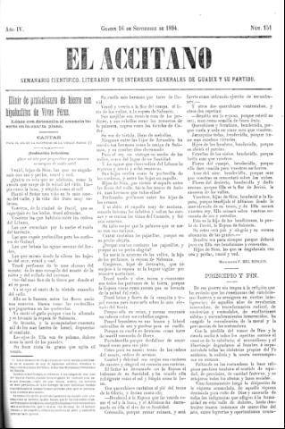 'El accitano  : periódico científico, literario y de intereses generales de Guadix y su partido' - Año IV Número 151  - 1894 septiembre 16