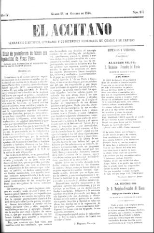 'El accitano  : periódico científico, literario y de intereses generales de Guadix y su partido' - Año IV Número 157  - 1894 octubre 28